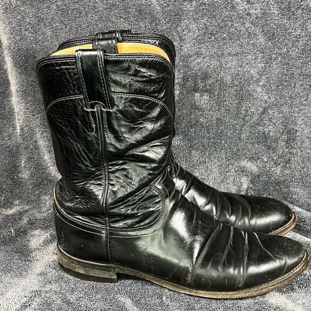 Justin Mens Roper Cowboy Boots  Size 8.5 Black Leather - Picture 3 of 7